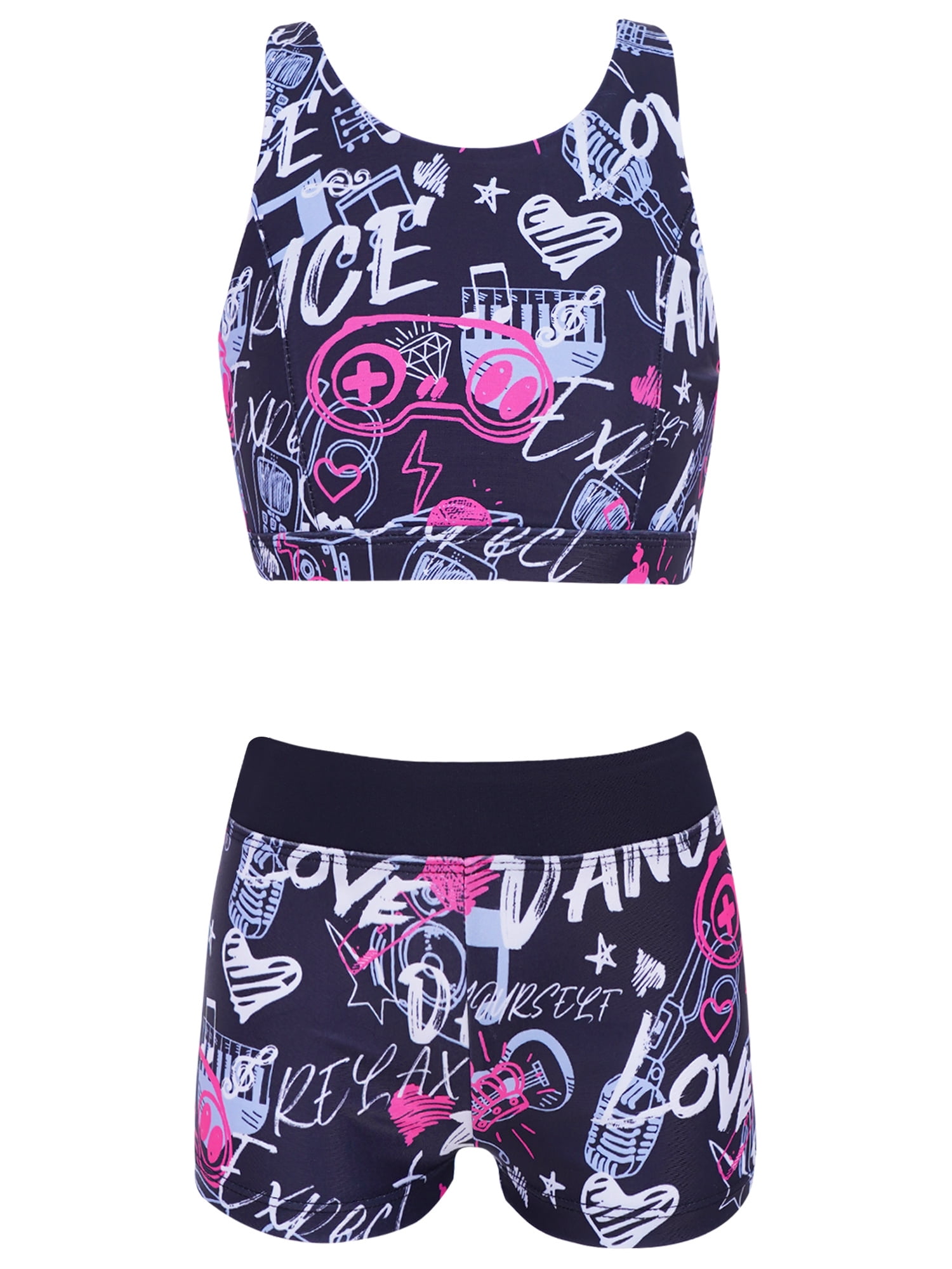 TiaoBug Tankini voor meisjes en kinderen, sportbadpak, tweedelige badmode, luipaardpatroon, top en korte broek, shorts, turnpak, dansen, turnen, badkleding, maat 116-164, zwart D, 176 TiaoBug Tankini voor meisjes en kinderen, sportbadpak, tweedelige badmode, luipaardpatroon, top en korte broek, shorts, turnpak, dansen, turnen, badkleding, maat 116-164, zwart D, 176