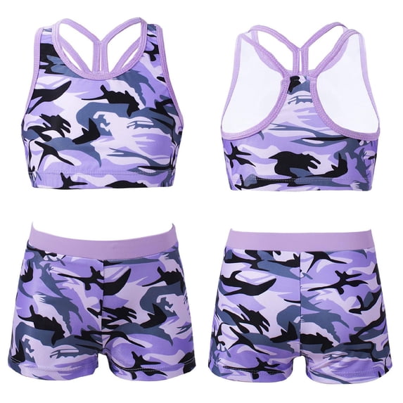 TiaoBug Kids Girls Two Pieces Swimsuits Y-Shaped Back Tank Top with Boyshorts