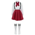 thumbnail image 1 of TiaoBug Kids Girls Uniform Set Short / Long Sleeve Bow Tie Blouse with A-Line Mini Pleated School Type A Burgundy 130, 1 of 7