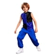 thumbnail image 1 of TiaoBug Kids Hip Hop Street Dance Outfit 2Pcs Sleeveless Sequin Color Block Zip Jacket with Metallic Jogger Pants Blue 12, 1 of 7