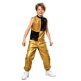 thumbnail image 1 of TiaoBug Kids Hip Hop Street Dance Outfit 2Pcs Sleeveless Sequin Color Block Zip Jacket with Metallic Jogger Pants Gold 12, 1 of 7