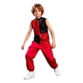 thumbnail image 1 of TiaoBug Kids Hip Hop Street Dance Outfit 2Pcs Sleeveless Sequin Color Block Zip Jacket with Metallic Jogger Pants Red 16, 1 of 7