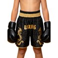 thumbnail image 1 of TiaoBug Kids Muay Thai Boxing Shorts with Gold Dragon Print Elastic Waist Fight Shorts for Training Competition Black 12, 1 of 7
