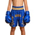 thumbnail image 1 of TiaoBug Kids Muay Thai Boxing Shorts with Gold Dragon Print Elastic Waist Fight Shorts for Training Competition Blue 14, 1 of 7