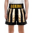 thumbnail image 1 of TiaoBug Kids Muay Thai Shorts Boys Girls Boxing Training Bottoms Shiny Metallic MMA Shorts Black Gold 8, 1 of 5