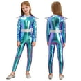 thumbnail image 1 of TiaoBug Kids Shiny Metallic Alien Bodysuit for Boys Girls Halloween Long Sleeve Back Zipper Jumpsuit Blue 16, 1 of 7