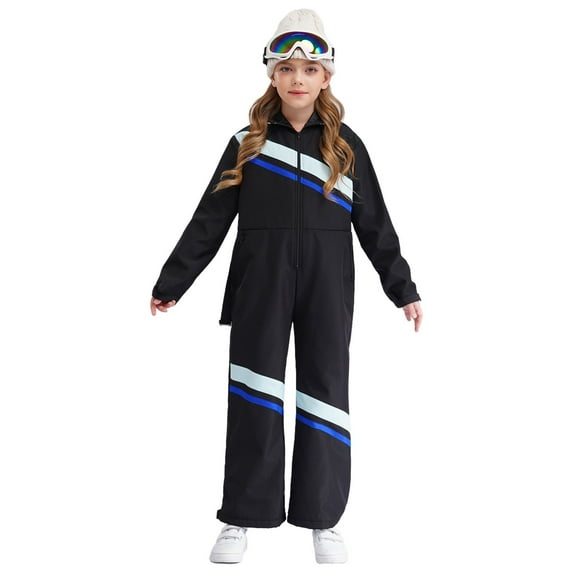 TiaoBug Kids Snow Suit for Girls One Piece Ski Suit Hooded Jumpsuit Waterproof Mountaineering Hiking Overalls Light Green&Black 6
