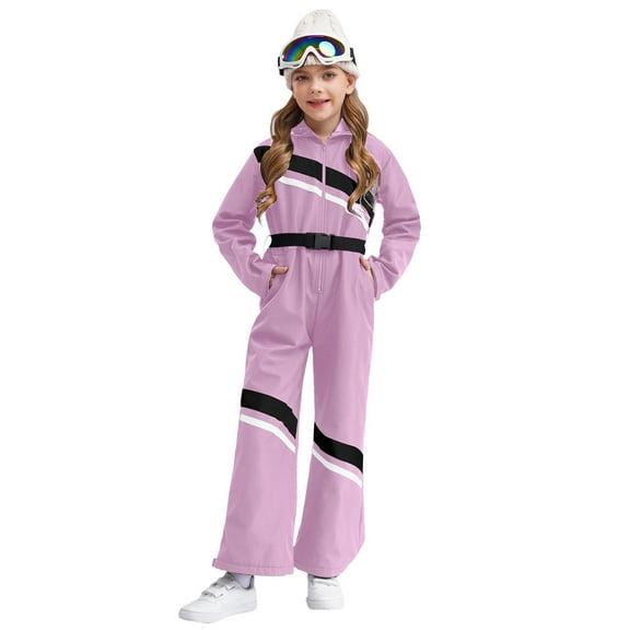 TiaoBug Kids Snow Suit for Girls One Piece Ski Suit Hooded Jumpsuit Waterproof Mountaineering Hiking Overalls Pink 12