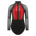 thumbnail image 1 of TiaoBug Leotard for Girls Shiny Color Block Long Sleeve Gymnastic Athletic Bodysuit Dancewear Red 14, 1 of 5