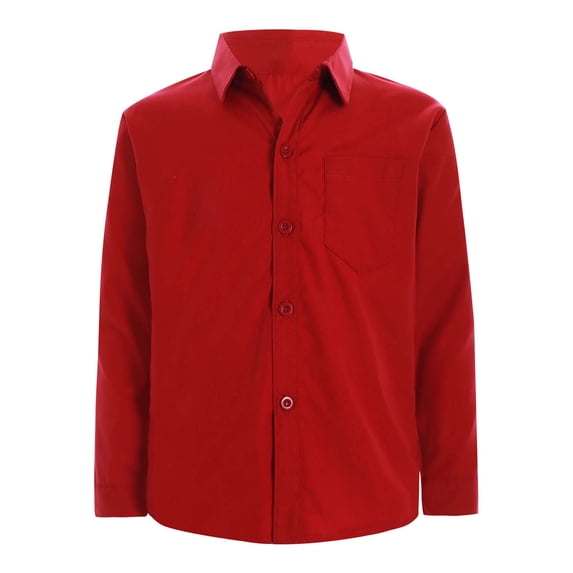 TiaoBug Little Boy's Button Down Oxford Shirt with Pocket Casual Tops Solid Color School Uniform Red 5-6
