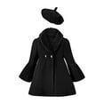 thumbnail image 1 of TiaoBug Little Girls Winter Woolen Blend Dress Coat Furry Collar Flare Sleeve Windbreaker Outerwear with Beret Hat Black 5-6, 1 of 7