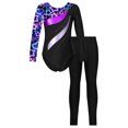 thumbnail image 1 of TiaoBug Long Sleeve Gymnastic Leotard for Girls Dance Skating Jumpsuit with Leggings Pants 2Pcs Set Neon Starry 14, 1 of 7