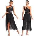 thumbnail image 1 of TiaoBug Lyrical Dance Costumes for Women Contemporary Dancewear One Shoulder Low Flowy Mesh Dress Black L, 1 of 6