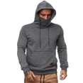 thumbnail image 1 of TiaoBug Men Casual Hooded Long Sleeve Hoodie Pullover with Face Cover Mask Gym Workout Sweatshirt Sportwear Dark Gray XXL, 1 of 5