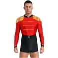 thumbnail image 1 of TiaoBug Men Circus Ringmaster Jumpsuit Fringe Bodysuit Showman Lion Tamer Halloween Leotard Red XXL, 1 of 6