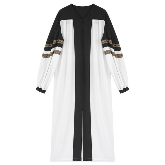 TiaoBug Men Color Block Clergy Church Robe Loose Fit Long Sleeve Graduation Maxi Gown Black 3XL