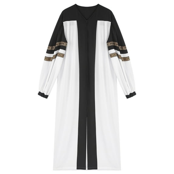 TiaoBug Men Color Block Clergy Church Robe Loose Fit Long Sleeve Graduation Maxi Gown Black XL
