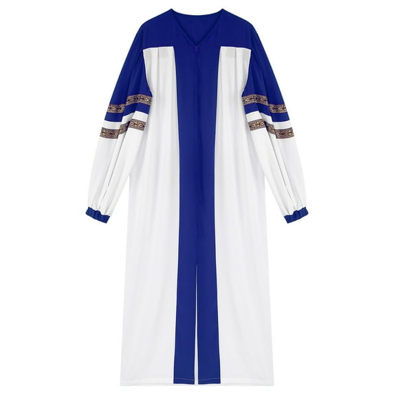 TiaoBug Men Color Block Clergy Church Robe Loose Fit Long Sleeve Graduation Maxi Gown Blue 3XL