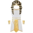 thumbnail image 1 of TiaoBug Men King Pharaoh Costume Egyptian King Sleeveless Dress with Cuffs Snake Head Hat for Halloween White M, 1 of 7