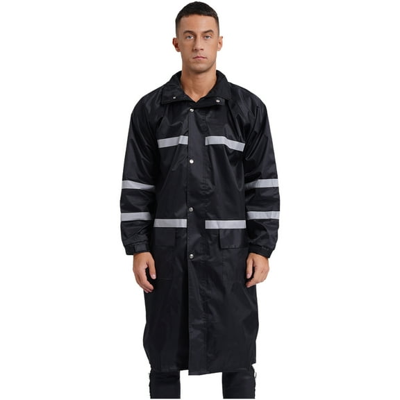 TiaoBug Men Raincoat Safety Work Rain Gear Waterproof Long Hooded Rain Jacket Coat Poncho Black XL/175