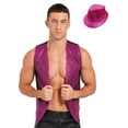 thumbnail image 1 of TiaoBug Men Sequin Vest Sleeveless Tuxedo Waistcoat Jacket With Hat Jazz Dance Costume Hot Pink M, 1 of 7