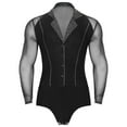 thumbnail image 1 of TiaoBug Men Sheer Mesh Dance Shirts Gymnastics Bodysuit Salsa Samba Cha Cha Tango Dance Leotard Black L, 1 of 7