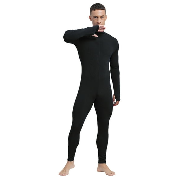 TiaoBug Men Spandex Athletic Jumpsuit Full Body Skin-Tight Unitards Bodysuit Catsuit Dance Costume Black L