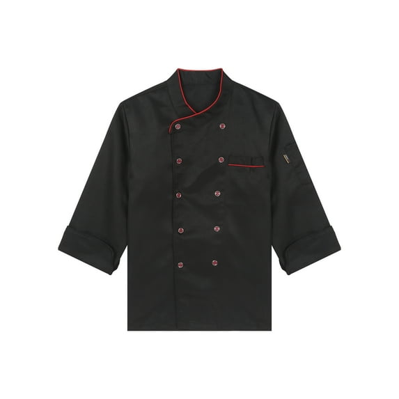 TiaoBug Men Women Chef Coats Unisex Premuim Chef Jacket Short Sleeve Double-Breasted Cooking Working Unifroms Black Long Sleeve L
