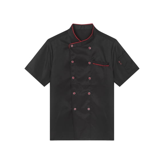 TiaoBug Men Women Chef Coats Unisex Premuim Chef Jacket Short Sleeve Double-Breasted Cooking Working Unifroms Black Short Sleeve XXL