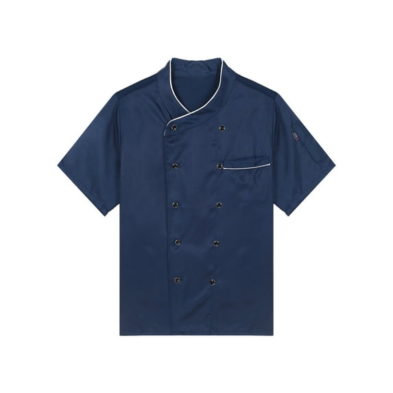 TiaoBug Men Women Chef Coats Unisex Premuim Chef Jacket Short Sleeve Double-Breasted Cooking Working Unifroms Blue Short Sleeve 4XL