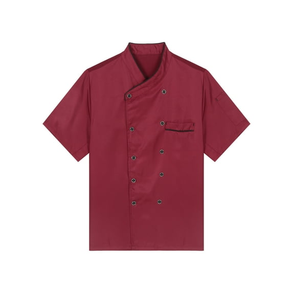 TiaoBug Men Women Chef Coats Unisex Premuim Chef Jacket Short Sleeve Double-Breasted Cooking Working Unifroms Red Short Sleeve 3XL