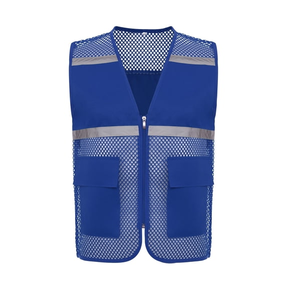 TiaoBug Men Women High Visibility Reflective Safety Vest Breathable Mesh Zipper Vest Work Outdoor Activities Dark Blue 175-XL