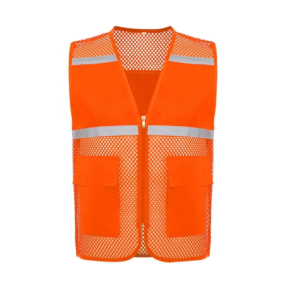 TiaoBug Men Women High Visibility Reflective Safety Vest Breathable Mesh Zipper Vest Work Outdoor Activities Orange 180-XXL