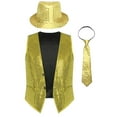 thumbnail image 1 of TiaoBug Men Women Sparkling Sequin Sleeveless Waistcoat Vest+Hat+Necktie for Disco Theme Party Gold 3XL, 1 of 6