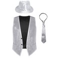 thumbnail image 1 of TiaoBug Men Women Sparkling Sequin Sleeveless Waistcoat Vest+Hat+Necktie for Disco Theme Party Silver 4XL, 1 of 7