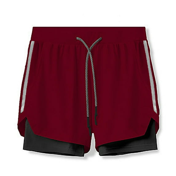 TiaoBug Men's 2 in 1 Running Workout Shorts Gym Bodybuilding Bottoms Athletic Swim Trunks Burgundy XXL