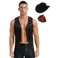 thumbnail image 1 of TiaoBug Men's 3Pcs Faux Suede Western Cowboy Vest Fringe Hippie Costume Waistcoat with Bandanna And Hat Black M, 1 of 5
