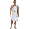 thumbnail image 1 of TiaoBug Men's Ancient Greek Toga One Shoulder Roman Robe with Cuffs Caesar Knight Sets White 3XL, 1 of 6