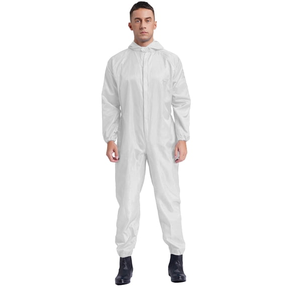 TiaoBug Men's Anti-static Coverall Suit with Zip Front Opening Reusable Workwear Full Body Suits White 4XL