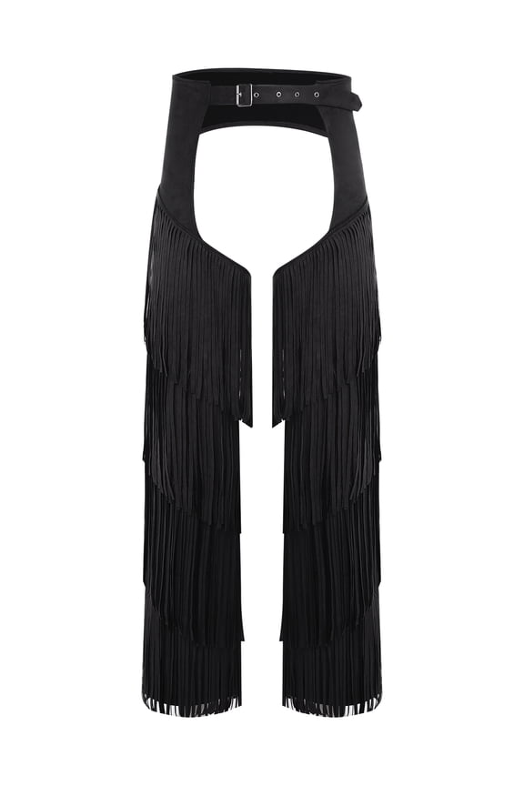 Men's Cowboys Chaps Faux Suede Leather Women Cowgirl Hollow Out Trousers Fancy Dress Pants Black S