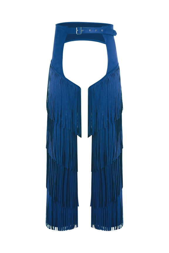 Men's Cowboys Chaps Faux Suede Leather Women Cowgirl Hollow Out Trousers Fancy Dress Pants Blue XL