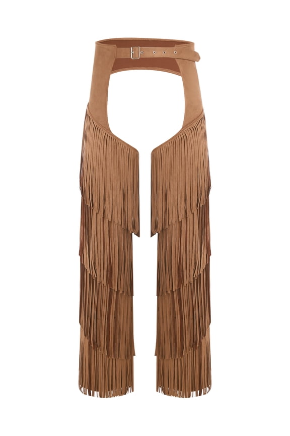 Men's Cowboys Chaps Faux Suede Leather Women Cowgirl Hollow Out Trousers Fancy Dress Pants Brown XL