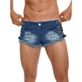 thumbnail image 1 of TiaoBug Men's Frayed Edge Sides Lace Up Mini Jean Shorts Low Waist Ripped Denim Hot Pants for Party Clubwear Blue L, 1 of 7