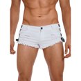 thumbnail image 1 of TiaoBug Men's Frayed Edge Sides Lace Up Mini Jean Shorts Low Waist Ripped Denim Hot Pants for Party Clubwear White M, 1 of 7