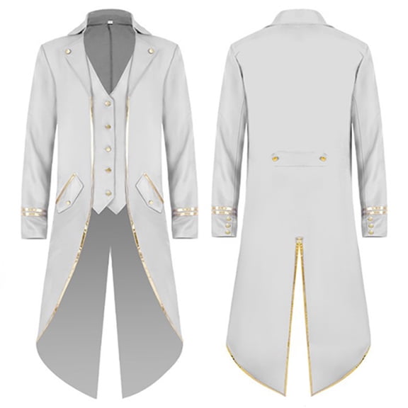 TiaoBug Men's Gothic Tailcoat Steampunk Jacket Medieval Frock Coat Victorian Halloween Party Cosplay Costume White M