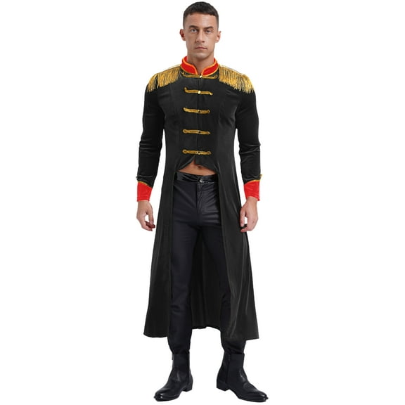 TiaoBug Men's Halloween Circus Ringmaster Costume Velvet Tailcoat Jacket Festive Rave Party Clubwear Black M