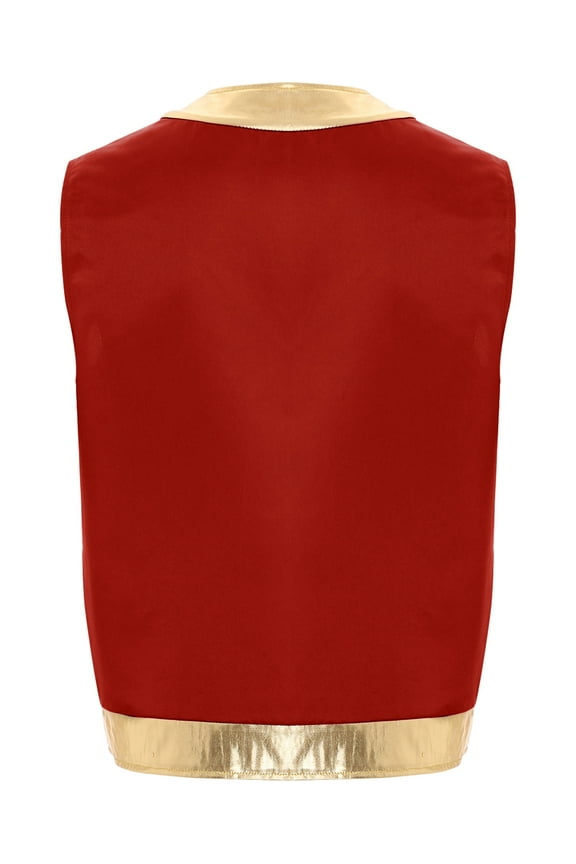 Men's Halloween Toad Vest Open Front Metallic Waistcoat Arabian Prince Tank Jacket Red XXL