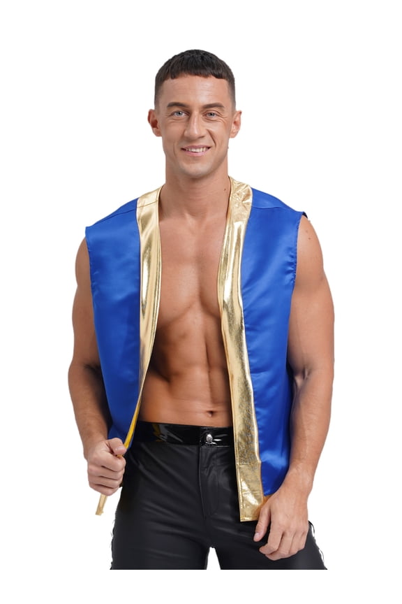 Men's Halloween Toad Vest Open Front Metallic Waistcoat Arabian Prince Tank Jacket Royal Blue M