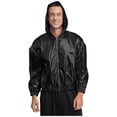 thumbnail image 1 of TiaoBug Men's Holographic Hoodie Long Sleeve Shiny Metallic Bomber Jacket Hooded Zip-up Outerwear Coat Black 4XL, 1 of 4