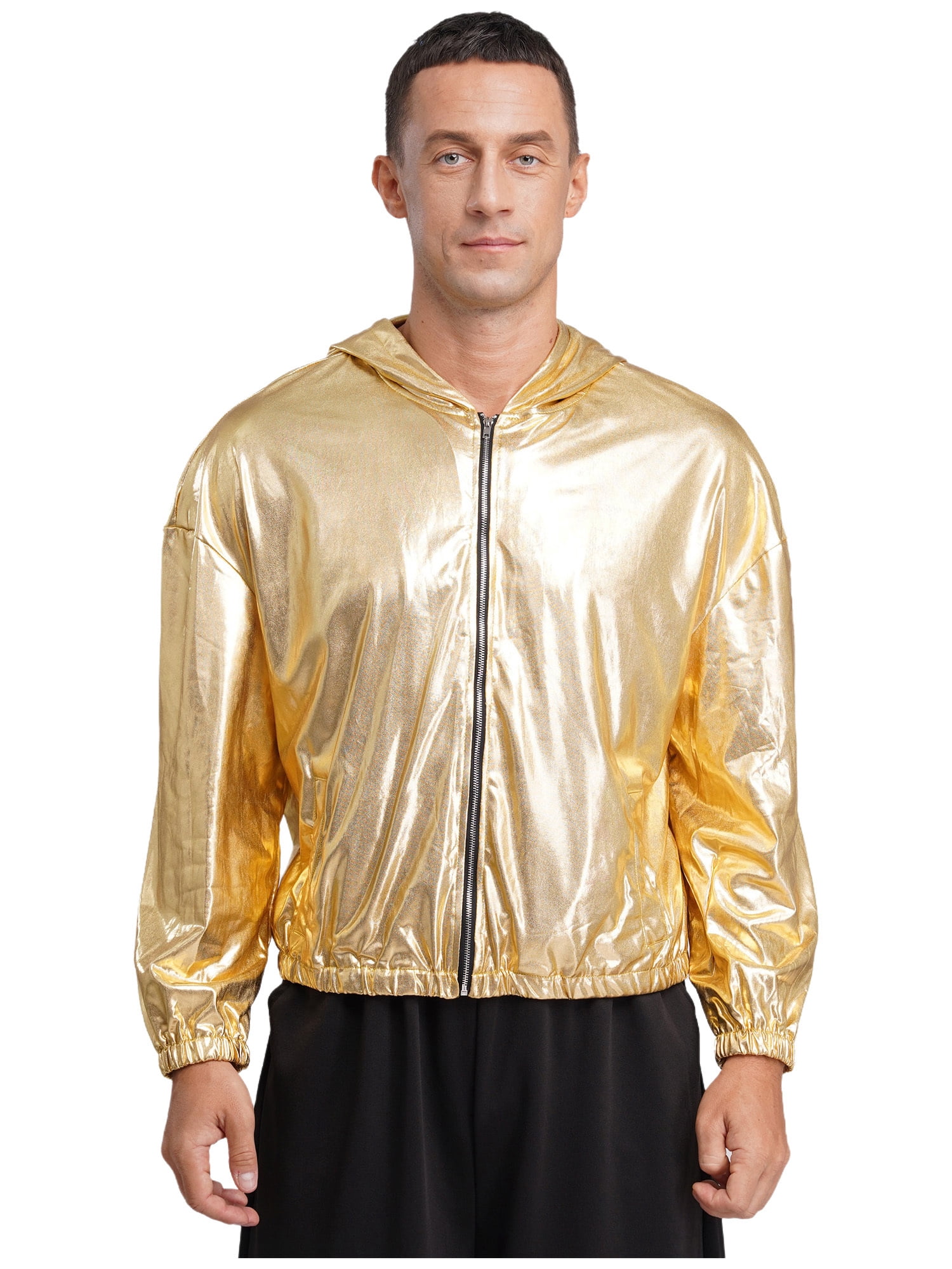 TiaoBug Men's Holographic Hoodie Long Sleeve Shiny Metallic Bomber ...